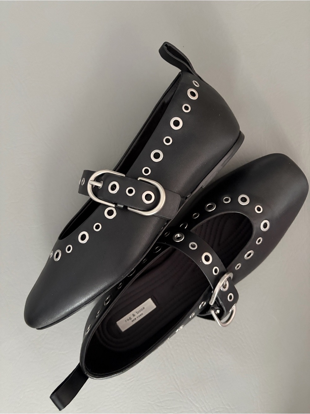 Rag & Bone Shoes Spire Leather Grommet Mary Jane Ballerina Flats Black size 8 - Picture 7 of 16